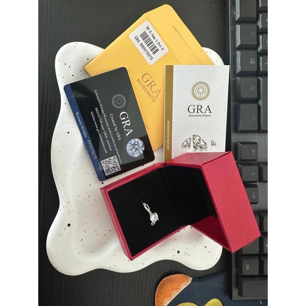 GRA Certified Moissanite Solitaire Ring in Red Gift Box